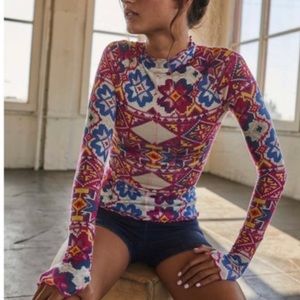 Free People Movement Printed High Jump Shirt - Long Sleeve Fairisle Magenta